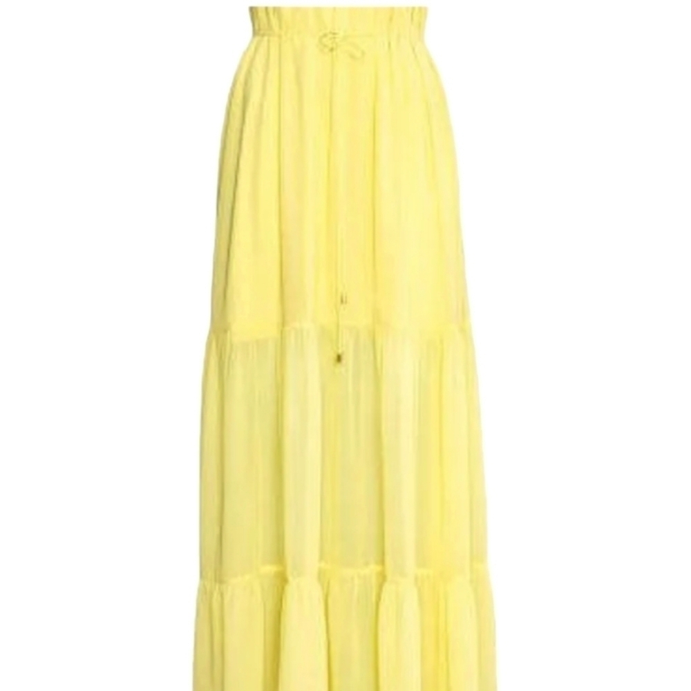 Buttery yellow chiffon flowy t back fairycore belted maxi sun dress sz 2 - Picture 3 of 13